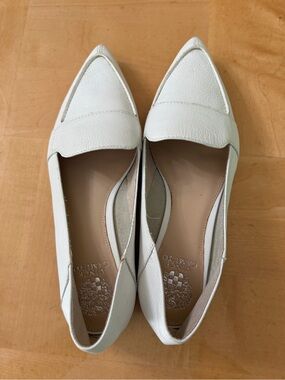 Vince Camuto White Leather Pointed-Toe Loafers